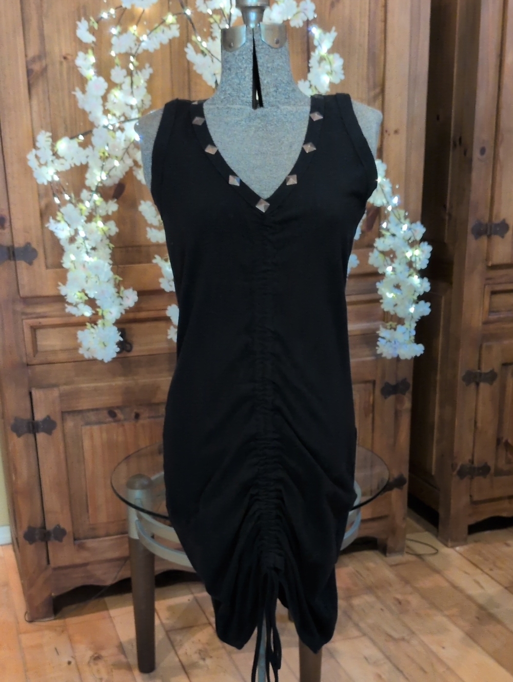Bliss Bus SF Etsy Black Cinch Up Sleeveless Dress with Silver Rivets
